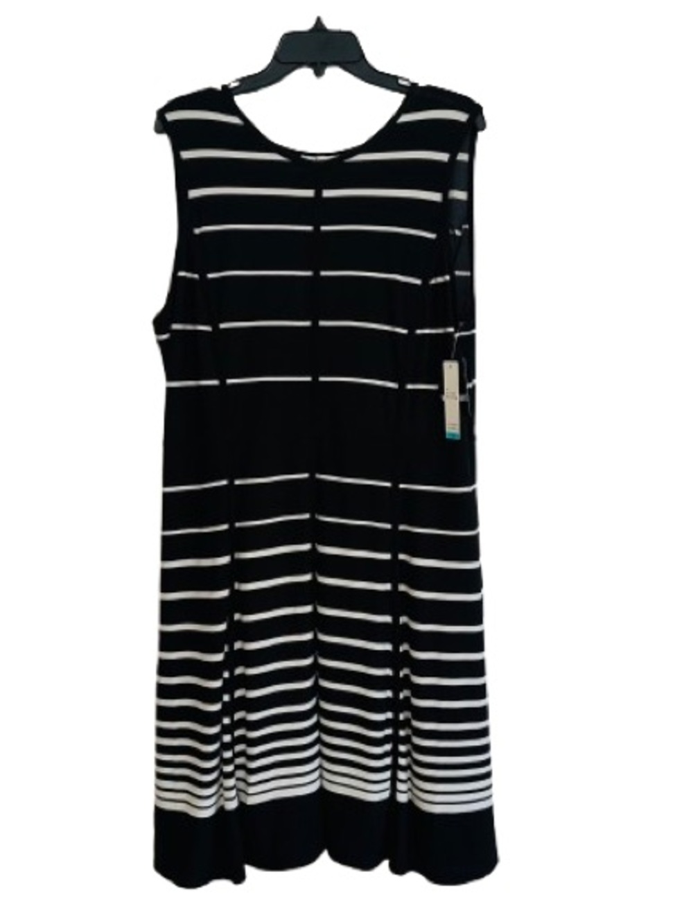 Sandra Darren Black White Striped Sleeveless Stretch Midi Dress Size 16 NEW